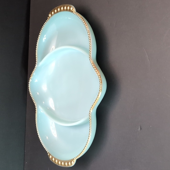 Vintage Fire king Delphite Blue Milk Glass Divided Tray with Gold Trim. - Picture 1 of 8